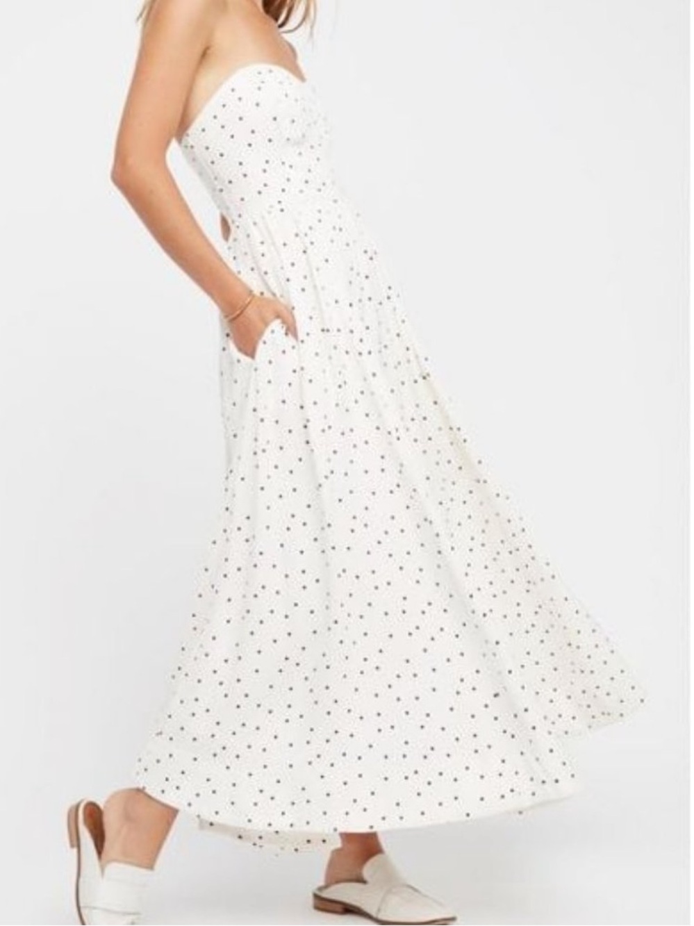 Free People Ivory Strapless Polka Dot Maxi Dress